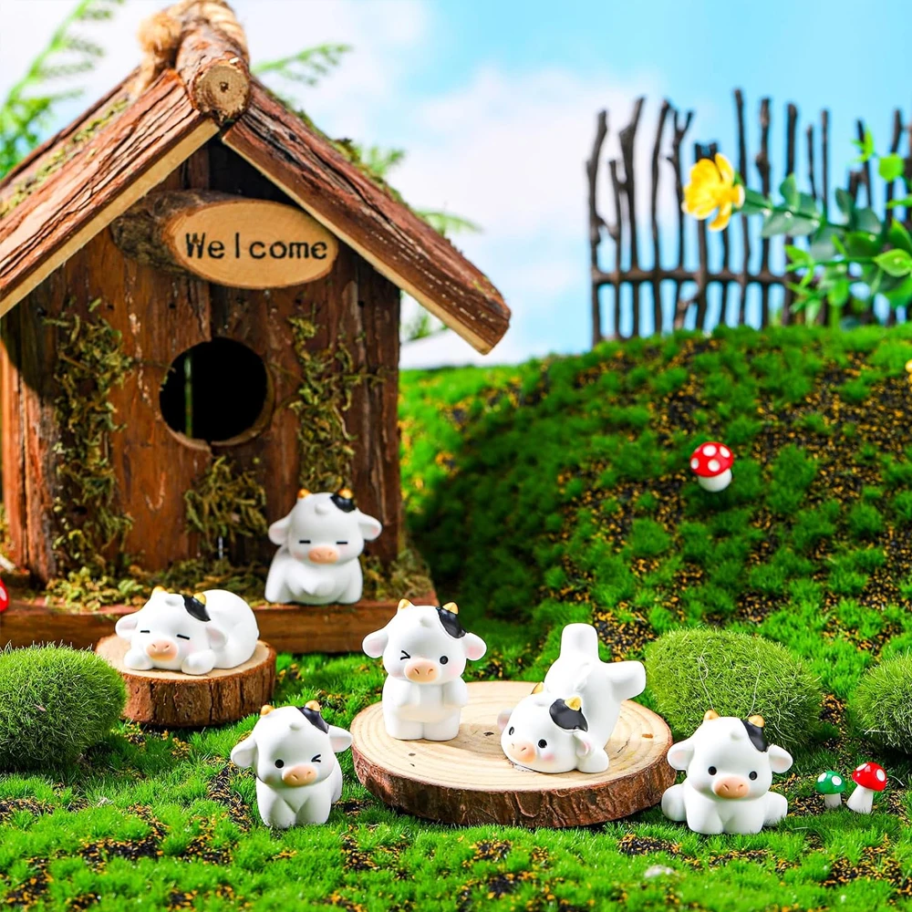 3/6PCS Adorable Mixed Resin Cow Animal Miniature - Cute Fairy Garden Ornament, Micro Landscape Home Plants DIY Crafts Decoration