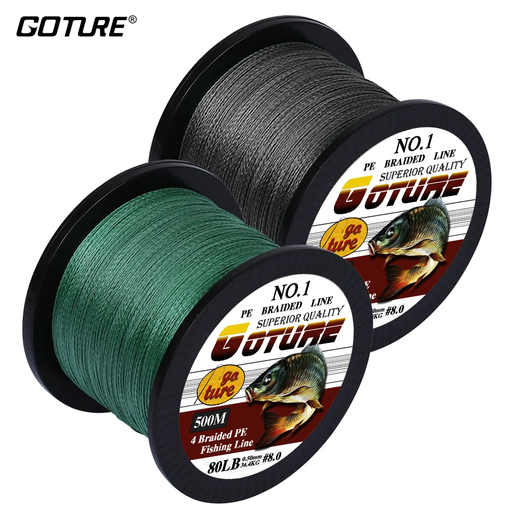 

Goture Braided Fishing Line 4 Strands 500M/547Yards Multifilament PE Fishing Line 12LB-80LB Strong Japan Cord for Carp Fishing