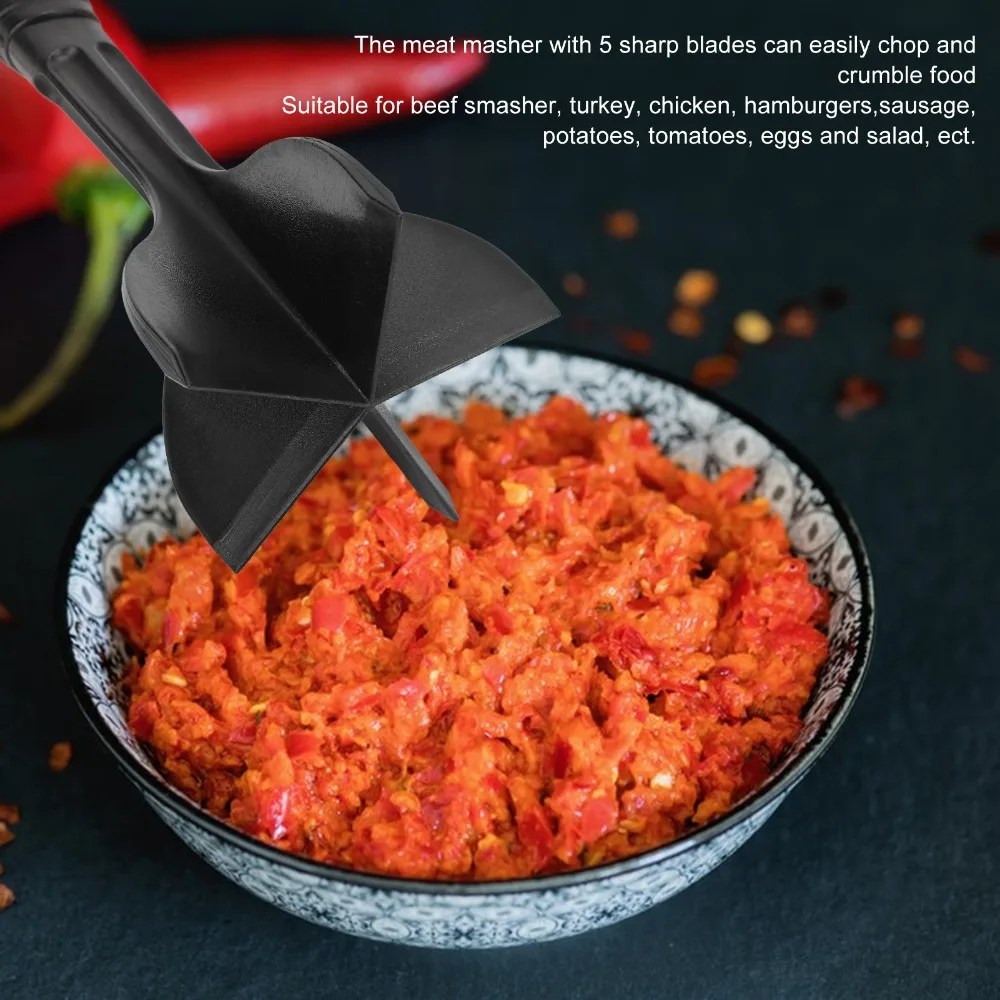 Black Meat Chopper Non-Stick Heat Resistant Avocado Masher Slicing & Smashing Scoop And Smash Potato Masher Ground Beef