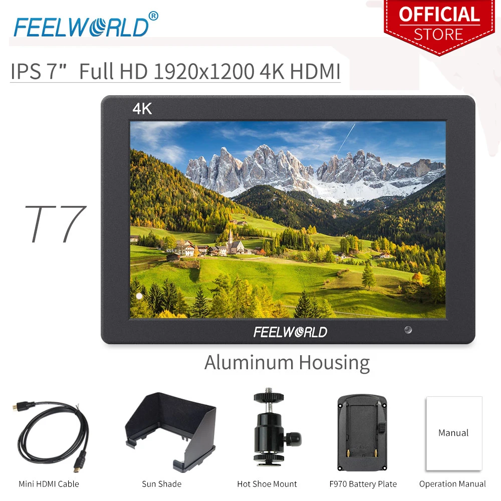 

Feelworld 7 Inch IPS 1920x1200 4K Monitor HDMI Camera Field Monitor Solid Aluminum Housing with Peaking Focus for Sony Nikon T7