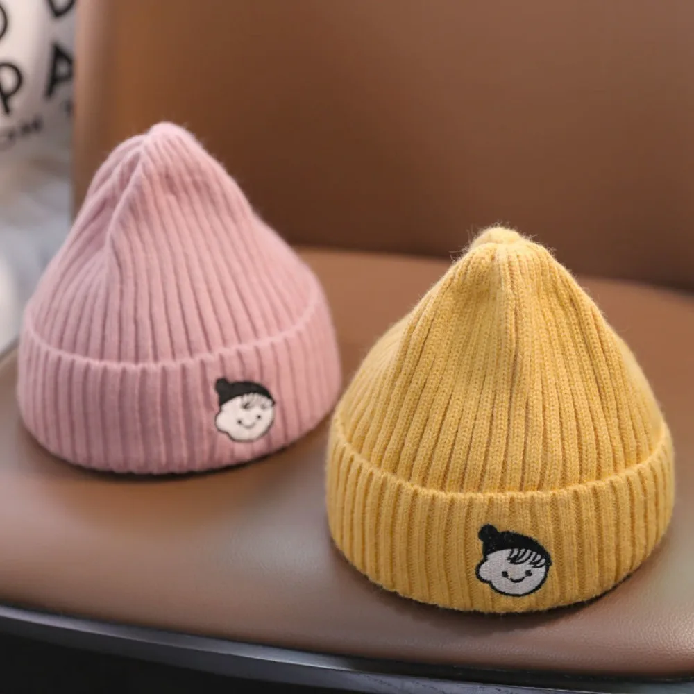 

New Thickened Children's Warm Hat Winter Warm Knitted Pullover Hat Embroidery Newborn Ear Protection Cap Autumn Winter