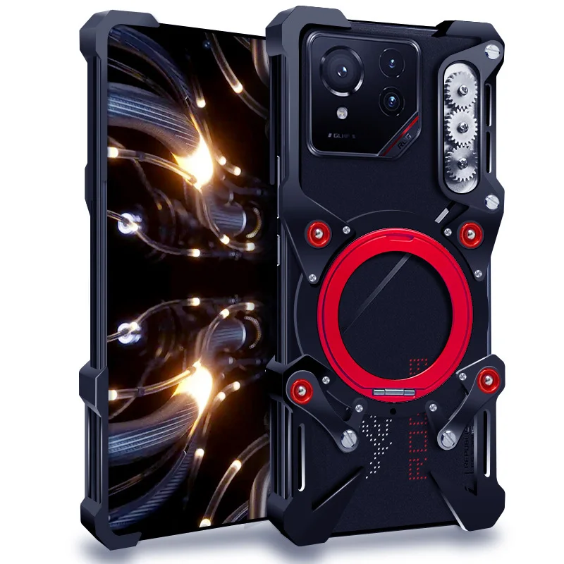 Capa de Telefone de Alumínio Metálico de Luxo Zimon para Asus ROG Phone 9 8 Rog9 Pro FE, Capa Mecânica Feita à Mão com Design de Caveira