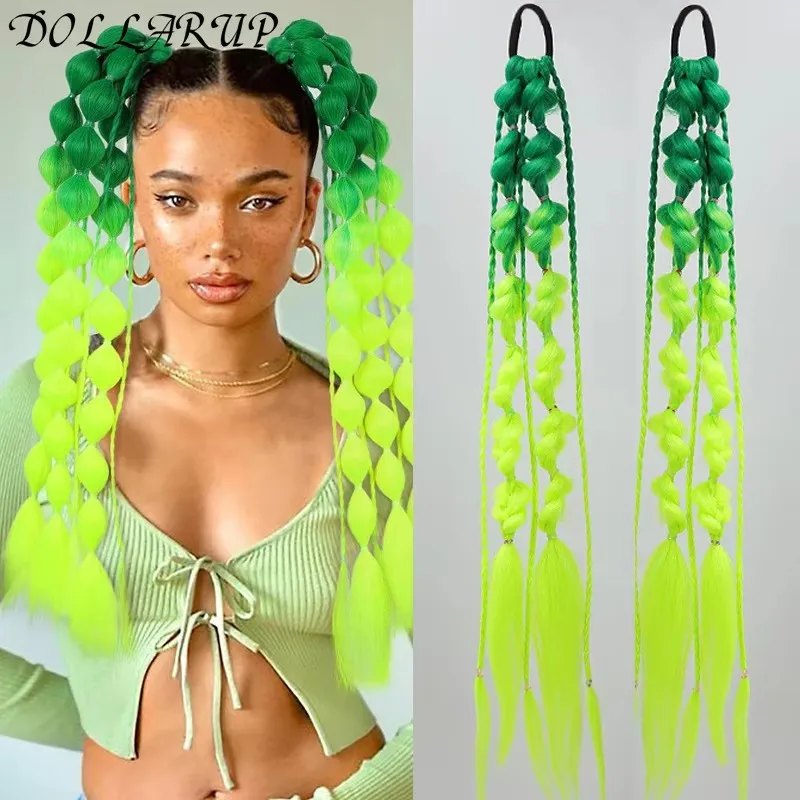 JKL Bubble Ponytail Extension Synthetic Warp Around Ponytail Hair Extensions For Women Lantern Jumbo Twist Braid Natural