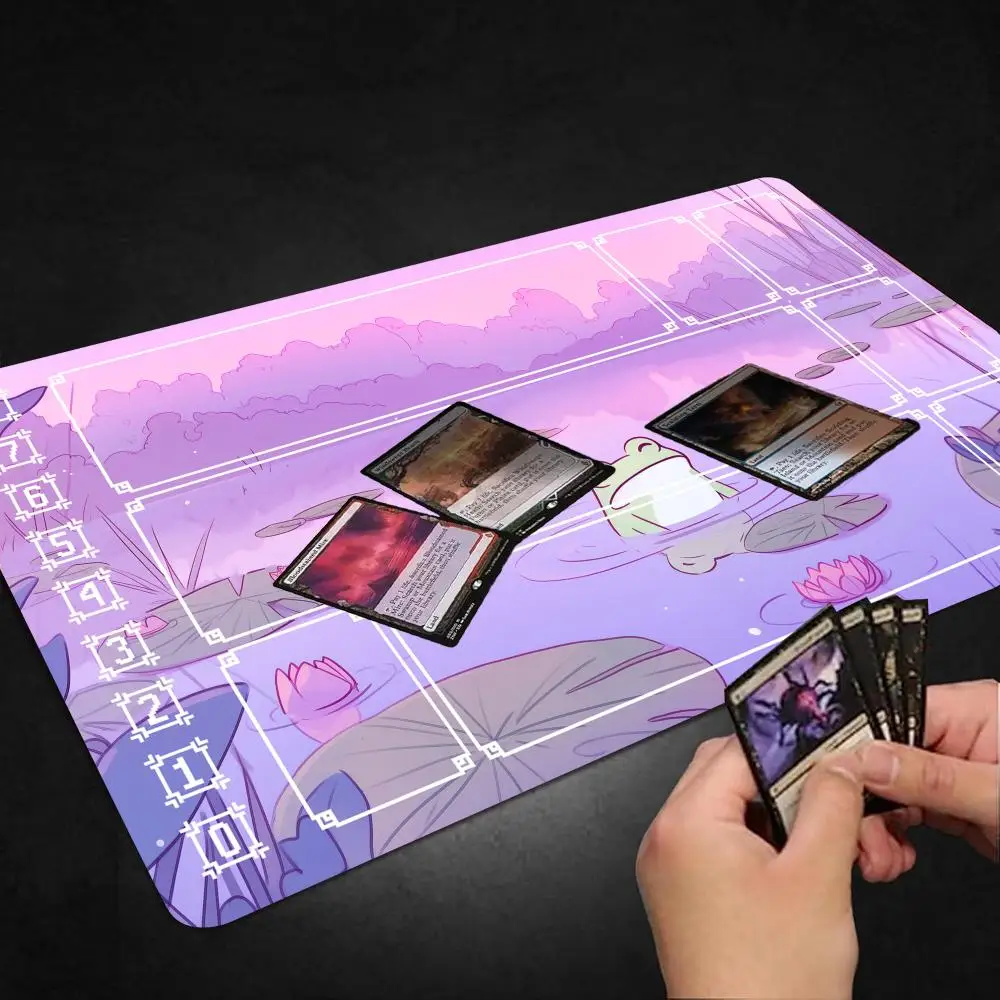 Magic playmat for TCG MTG LOL Balatro player Rubber mouse pad collectible card game pads With zones Duel deskmat Pink, frog pond