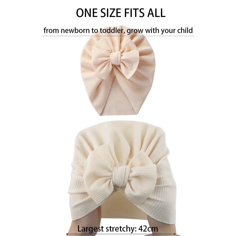 Solid Ribbed Turban Baby Hats Bow Topknot Caps for Newborn Bos Girls Toddler Beanies Hospital Headwraps Kids Hair Accessories