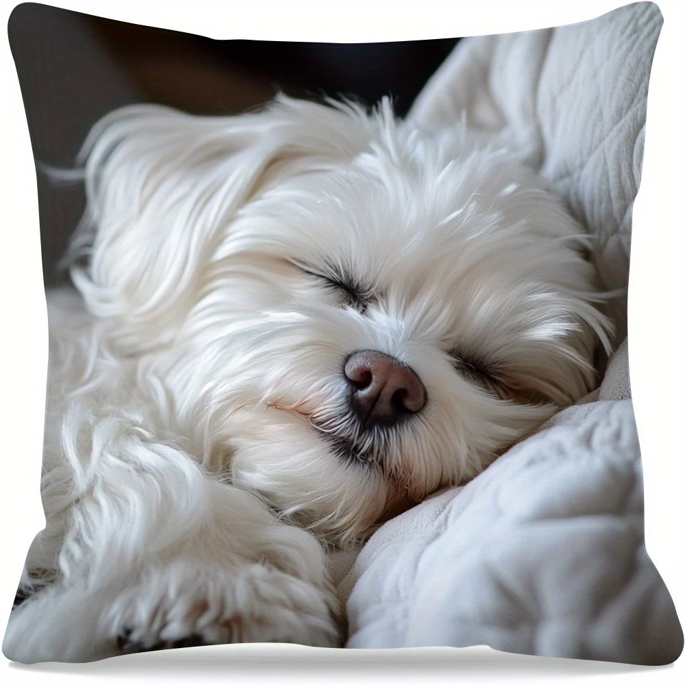 1pc Sleeping Maltese Printed Throw Pillow Cover, Suitable for Sofa, Bedroom, Living Room, a Heartwarming Gift for Dog Lovers.