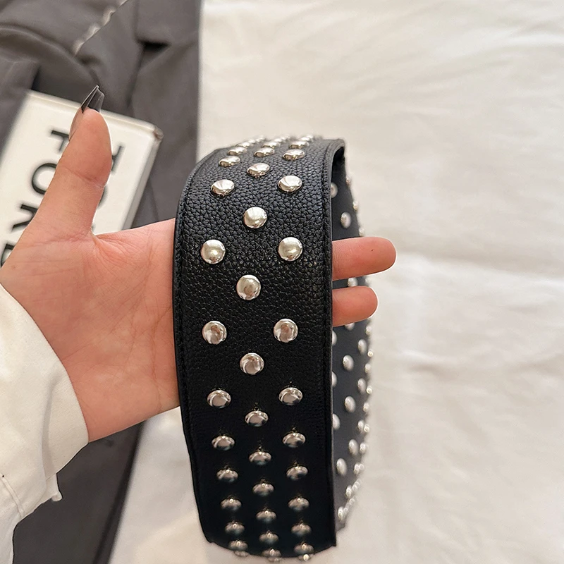 Modische Sling-Handtaschen, Shopper-Tasche, Nieten-Design, Hobo-Schultertaschen, 2024, schwarzer Punk-Stil, Unterarm-Schulter-Handtasche und Geldbörse – Detail 18