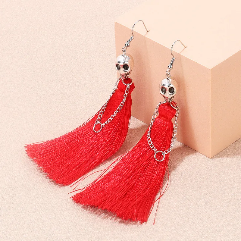 Gothic Halloween Skeleton Earrings for Women Punk Ethnic Skull Rope Tassel Drop Earrings Fashion Party Holiday Jewelry Gifts