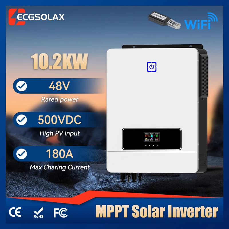 

Гибридный солнечный инвертор ECGSOLAX 10.2 кВт, 48В 230В переменного тока, с двойным MPPT контроллером заряда 180А, чистая синусоида, автономный гибридный солнечный инвертор