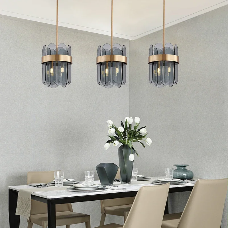 Sandyha sala de estar luzes pingente cristal fumaça cinza moderno e minimalista criativo adequado para decoração vidro salas jantar quartos