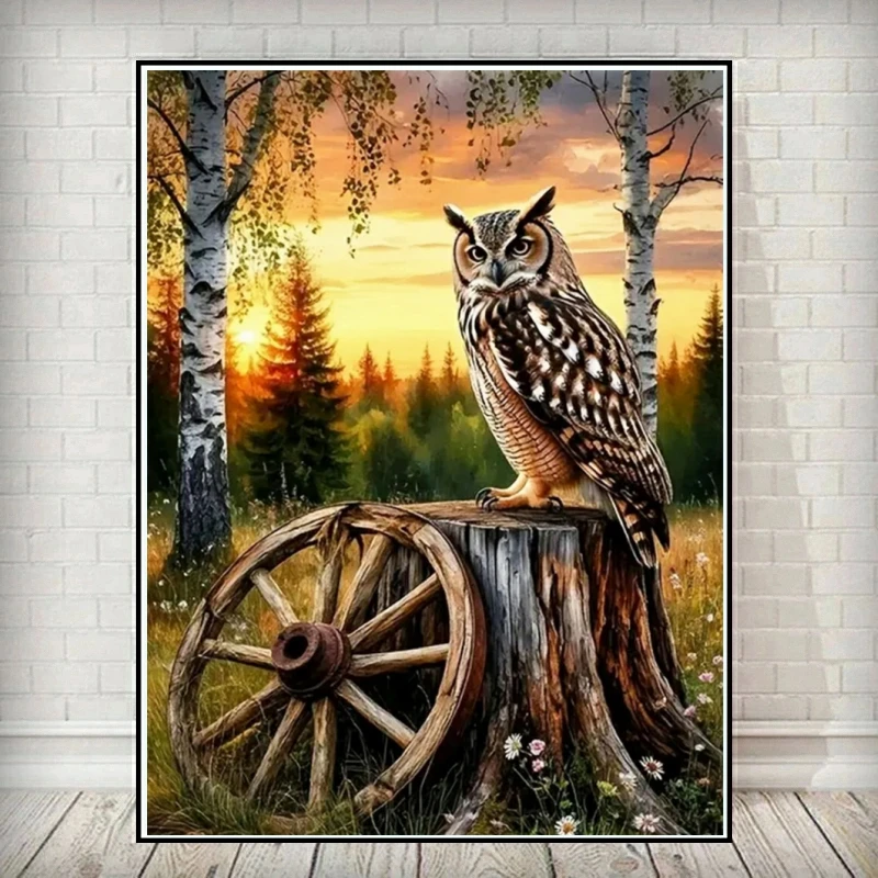 5D-Diamant-Malerei-Set, Stickerei, Eule, Tier, Bastelbedarf, Vogel-Kunst, rund, Diamant-Mosaik, Sonnenuntergang, DIY, mag Wanddekoration