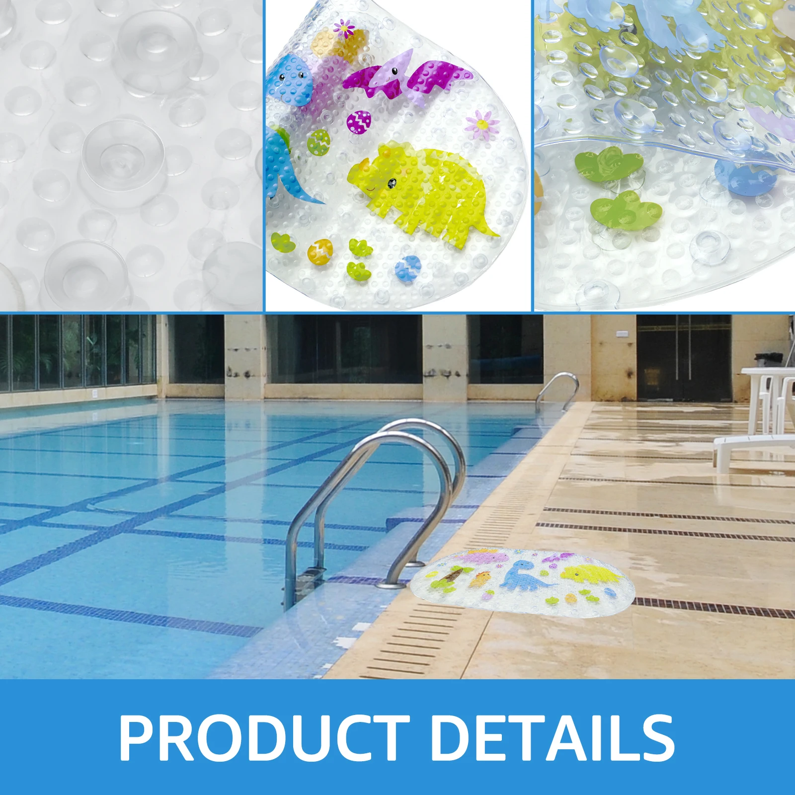 PVC Baby Bath Mat with Suction Cup Anti Slip Kids Bathtub Mat Oval Reusable Baby Bathtub Mat Bathroom Shower Mat for Bathroom