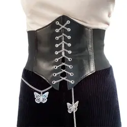 Semplice abito corsetto femminile a vita alta con fascia coreana Cintura in vita con catena a farfalla Cintura femminile