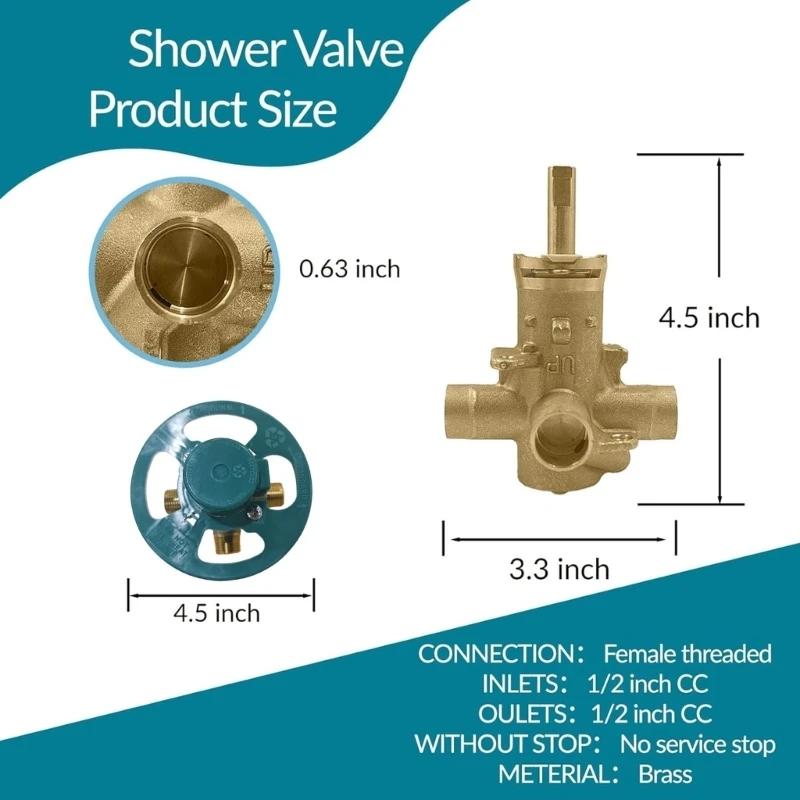 E15A Brass 4 Port Shower Adapter Body with 0.5 Inch NPT Threads & Pressure Balanced Cartridges Suitable for Posi Temp