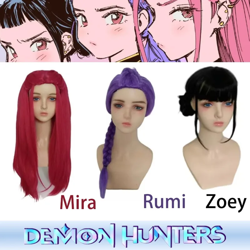 2025 Kid Anime Kpop Demon Hunters Perücken synthetische Cosplay für Rumi Mira Zoey Cosplay Perücken WigCap Weihnachten Halloween Cosplay Perücken