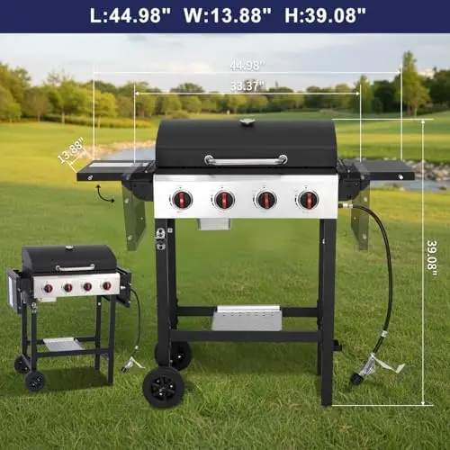 3-Burner Propane Gas Grill with Cast Iron Grate, 30,000 BTU Output & 252 Sq. Inch Cooking Space, Easy-Clean System &