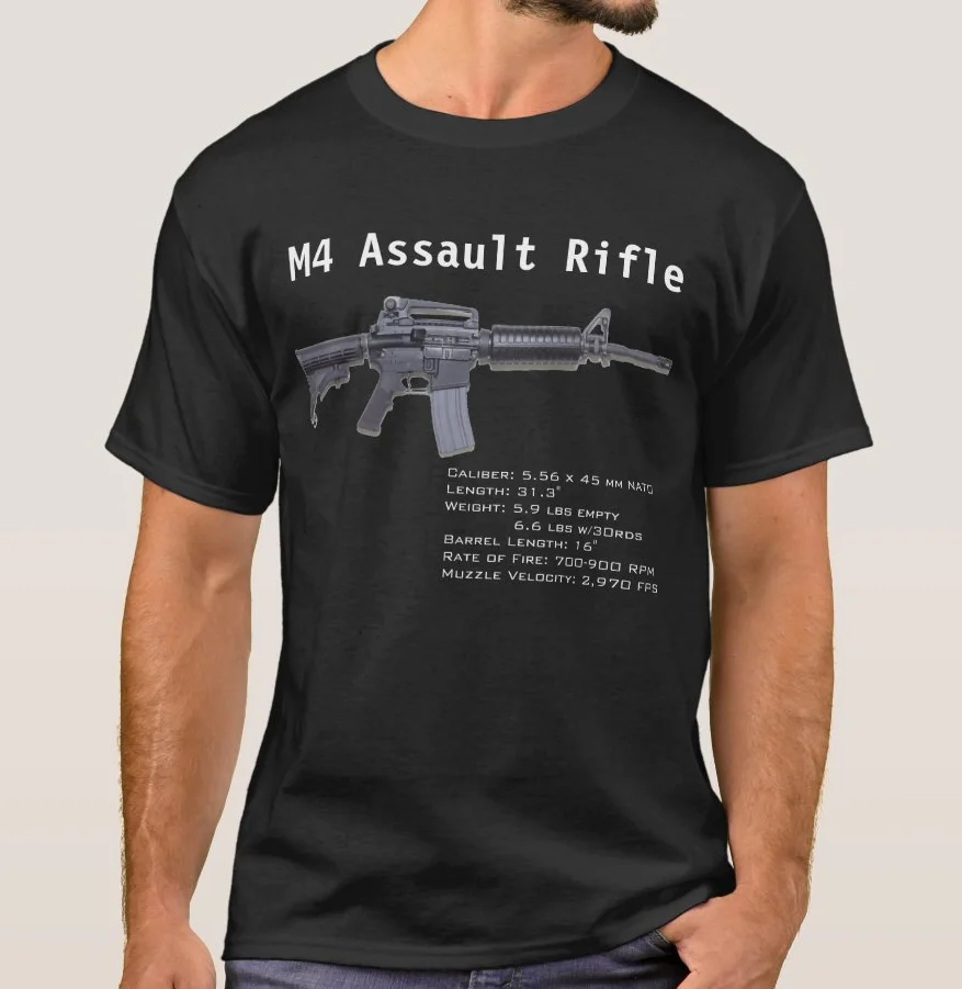 

M4 Assault Rifle 2nd Amendment T Shirt. High Quality Cotton, Loose, Large Sizes, Breathable Top, Casual T-shirt S-3XL