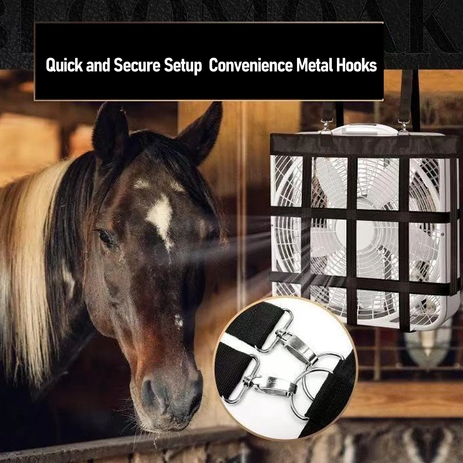 حامل مروحة صندوق معلق على شكل حصان كشك مروحة حقيبة مستلزمات مستقرة جلب الراحة النايلون متعددة الأغراض حامل مروحة الويب المعلق على شكل حصان #4