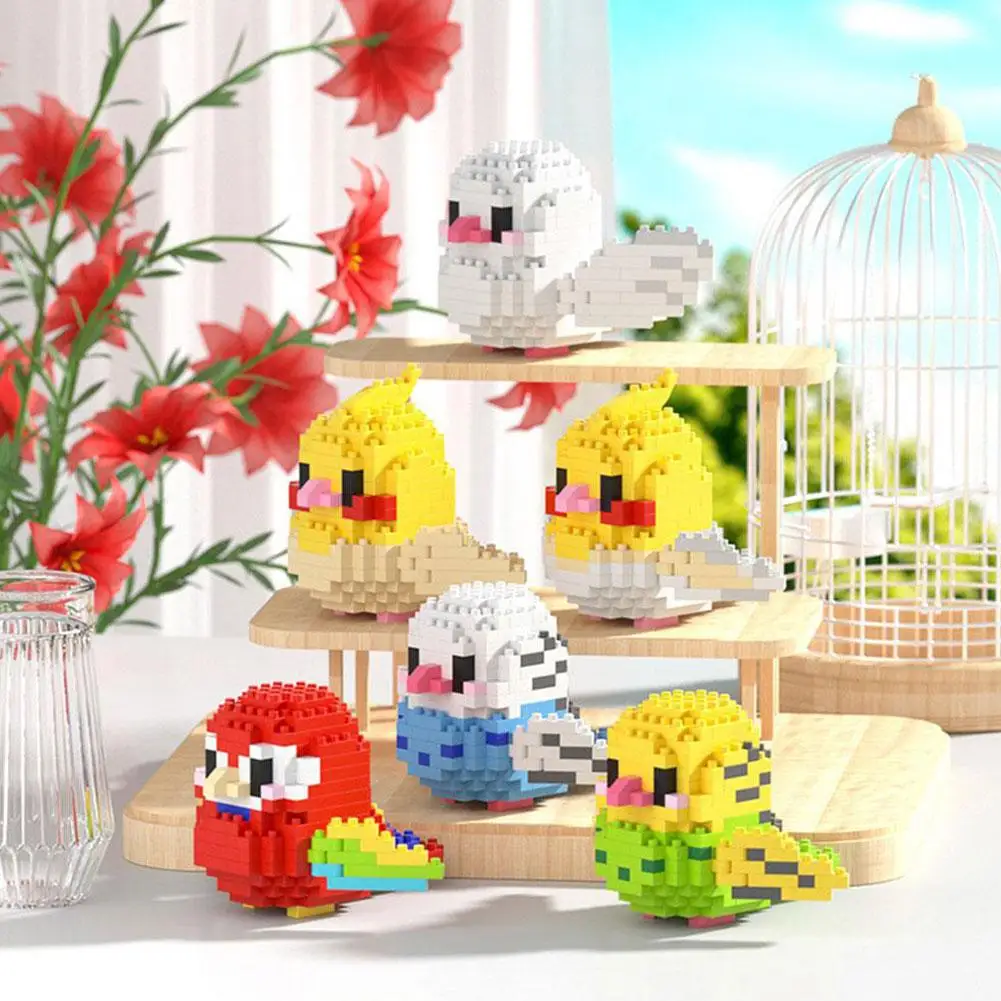 Parrot Bird Micro Building Blocks Cockatiel Budgerigar DIY Assembled Pigeon Macaw 3D Model Mini Constructor Bricks For Kids