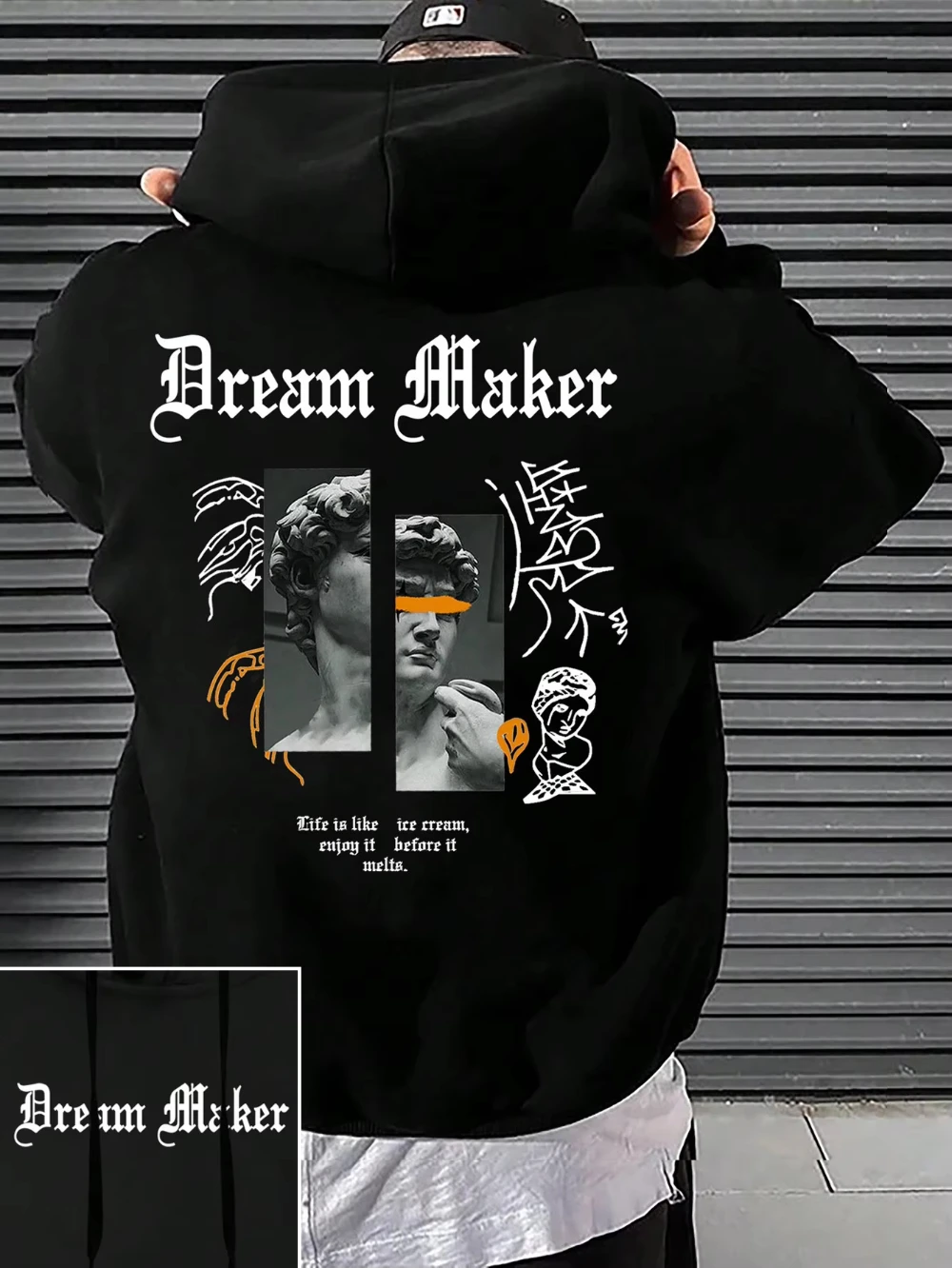 

Dream Maker Brave Sculpture Pattern Мужская одежда Креативные толстовки с карманами Хип-хоп Осенняя уличная одежда Флисовая повседневная мужская одежда