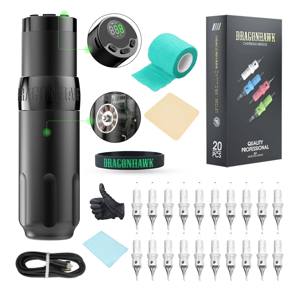 Dragonhawk X5 Draadloze Batterij Borstelloze Motor Rotatie Tattoo Pen 4.0mm Slag LED Display Permanente Make-up Lichaamsversiering Machine