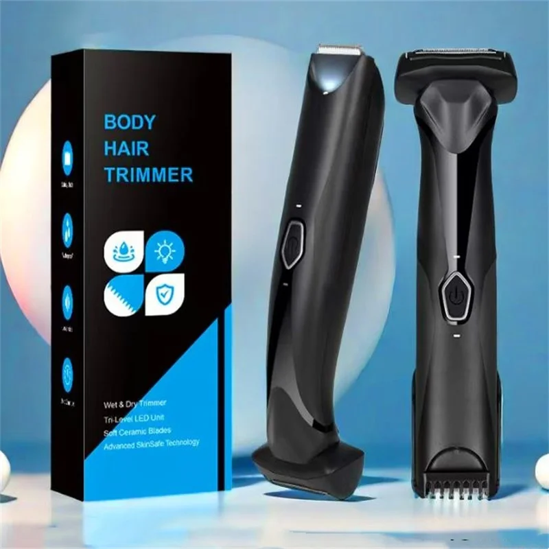 Men Electric Body Hair Removal Pubic Hair Trimmer Male Grooming Clipper Wet Dry Groin Razor Face Beard Mustache Style Shaver Kit