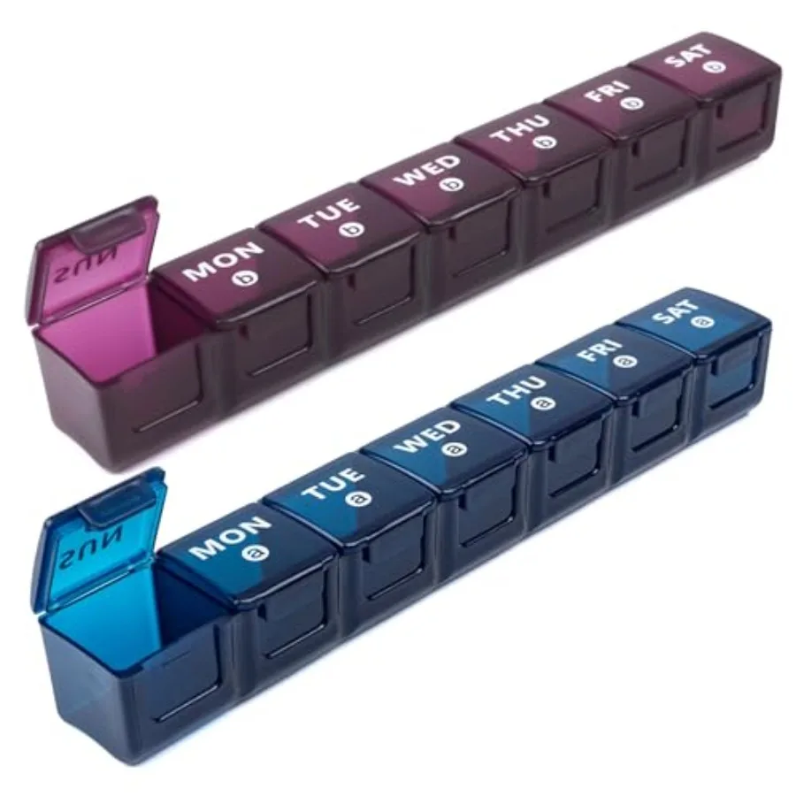 

2-Pack Weekly Large Pill Organizer Travel, 7 Day Pill es and Organizer, Big Compartments Pill AM PM, 14 Day XL Medicat Organize