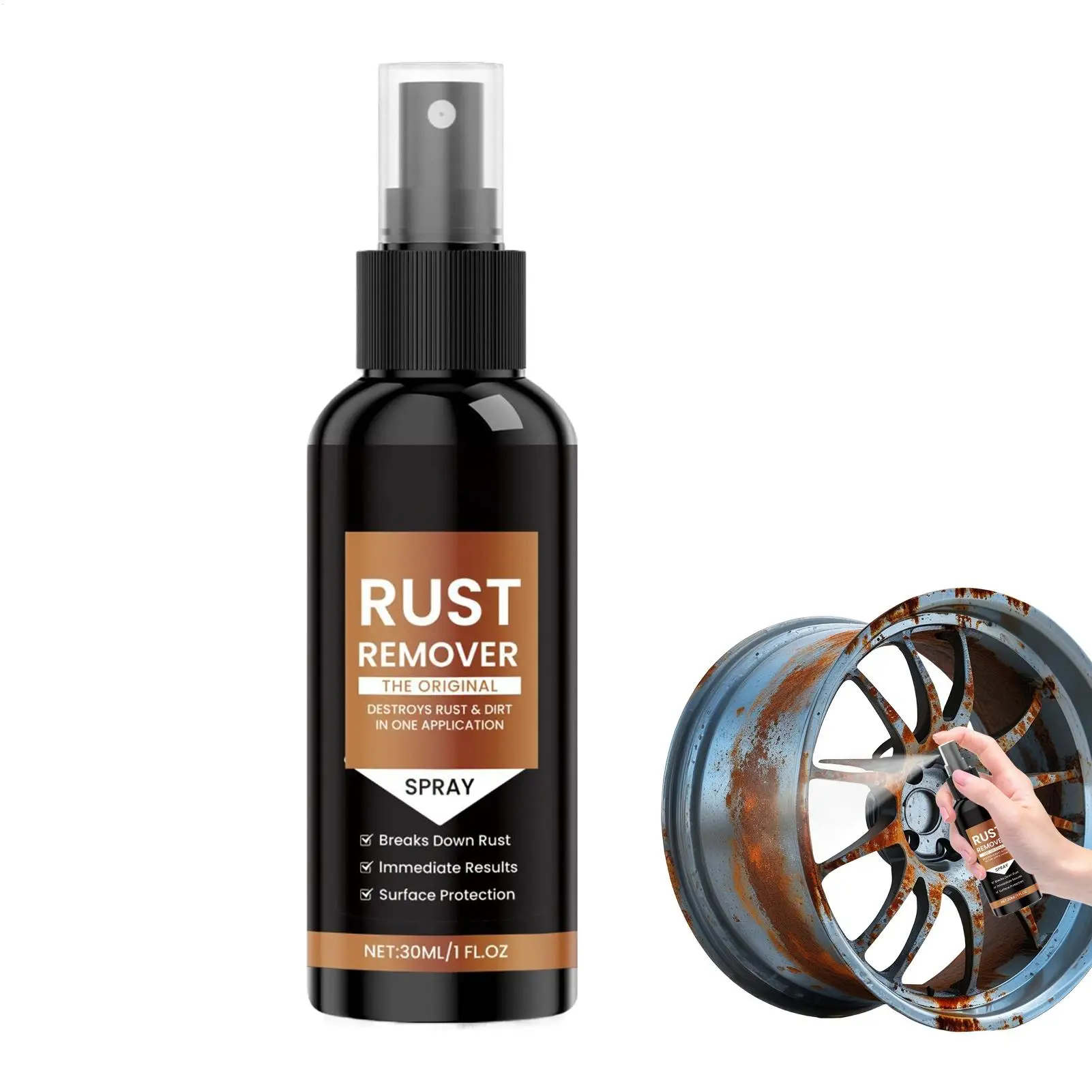 Rust Remover Spray Dissolves Tire Rust Protects Wheel Rims Brake Drums Ideal for Home Metal Surfaces Kitchen Appliances Car Care