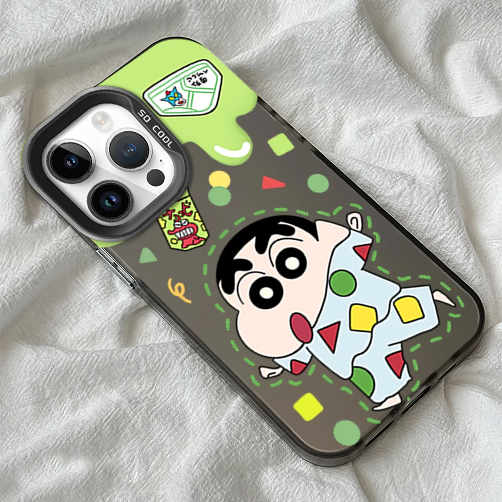 Anime Cartoon C-Crayon S-Shin-chan Phone Case for iPhone 11 13 14 12 15 16 Max Pro Plus Laser Cover