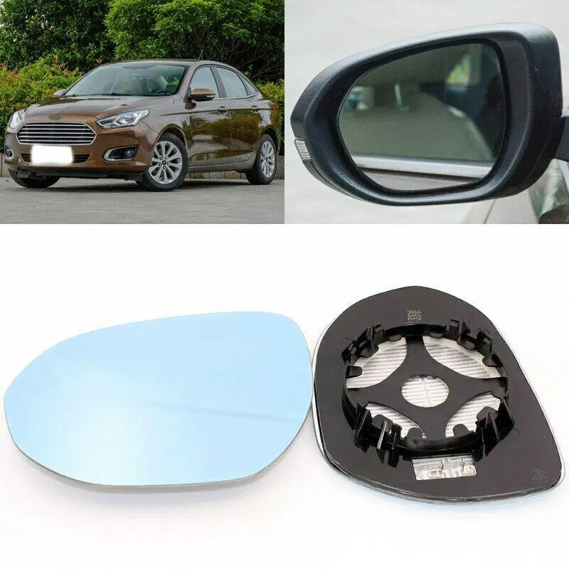 For Ford Escort 2015-2017 Heating Blue Lens Large Vision Rearview Mirror Wide Angle Blue Glass Anti-Glare Turn Single Lamp