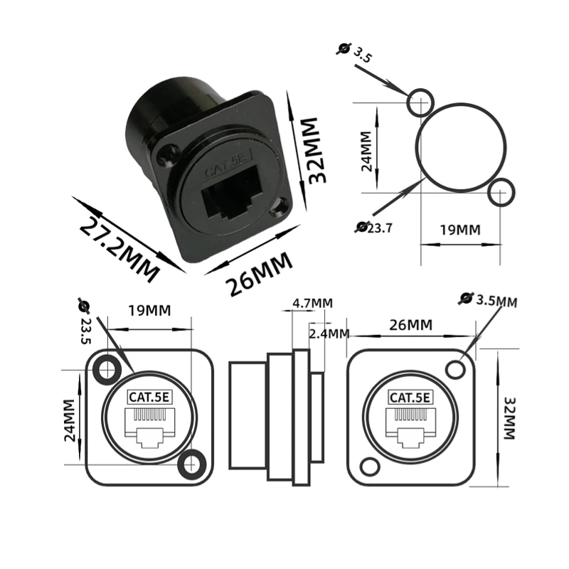 Fixed nut computer equipment network connector RJ45, Cat 5, CAT5E