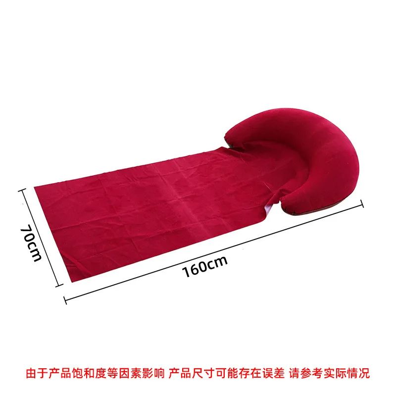 1 Set Portable Inflatable Flocked Beach Lounge Chair With Pillow Lightweight Air Recliner For Outdoor Camping Poolside Red