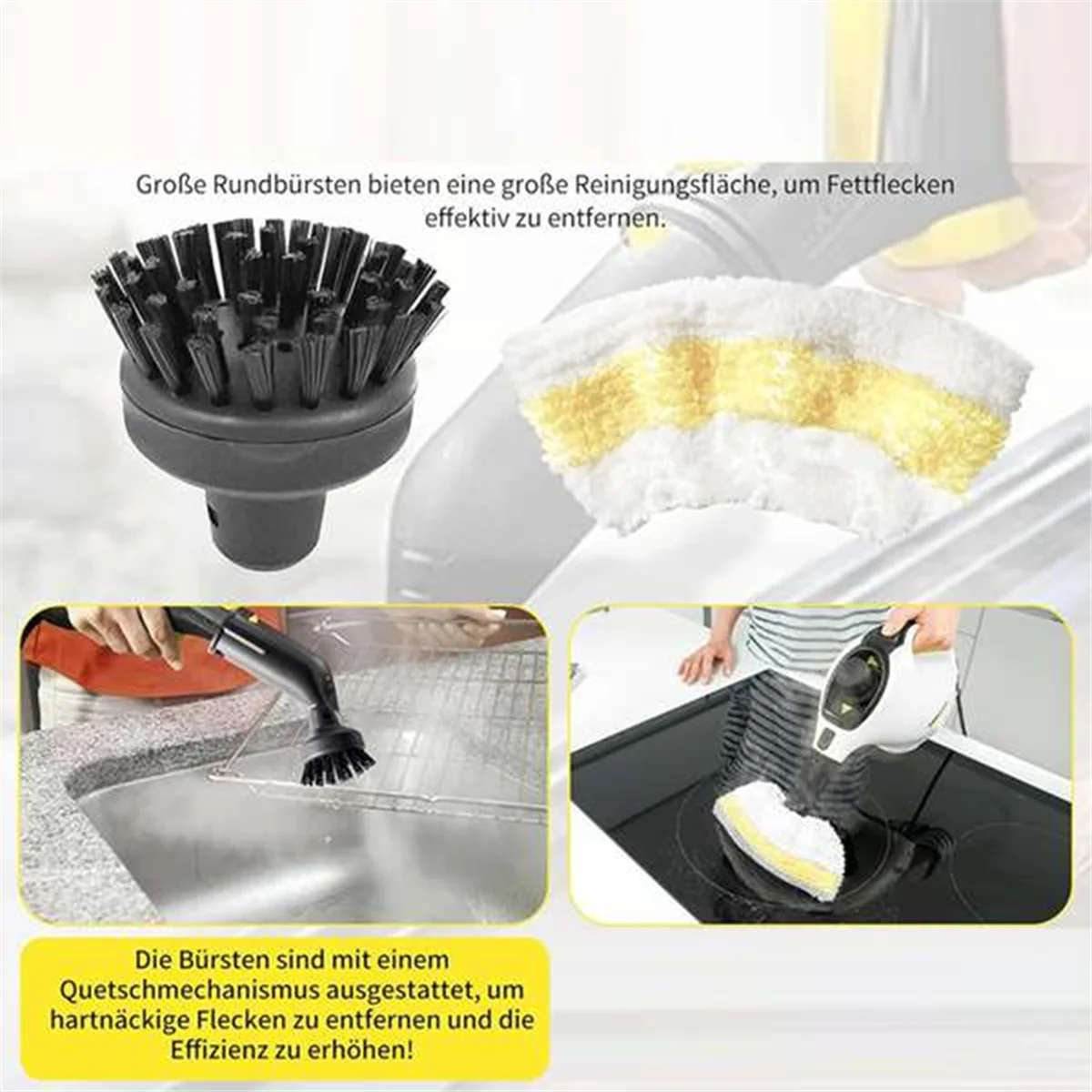 Set pel uap sikat nosel bulat, pengganti untuk Karcher SC2 SC3 SC4 SC5 SC7, suku cadang pembersih uap penghilang noda membandel