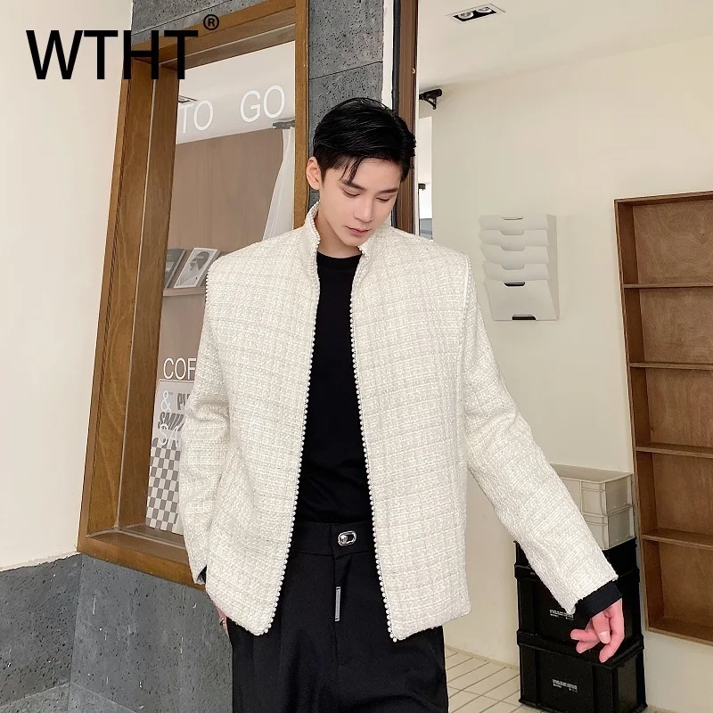 

WTHT модные мужские клетчатые бусины, дизайнерские пальто в американском стиле, модные куртки с воротником-стойкой и длинными рукавами, мужские куртки, осень 2021, 2A1940