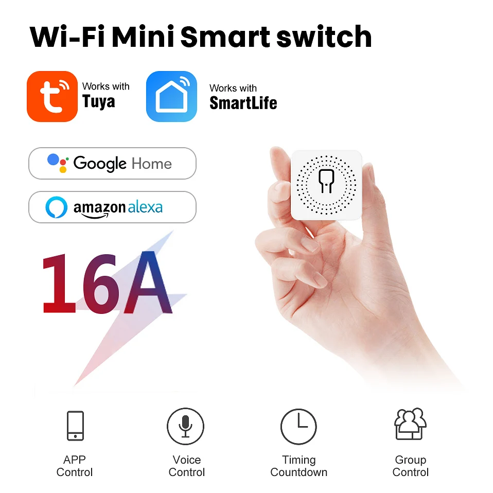 AVATTO 16A Tuya WiFi/Zigbee Smart Mini Light Module Switch 2 Way Control Smart Home Automation Voice for Alexa Google Home