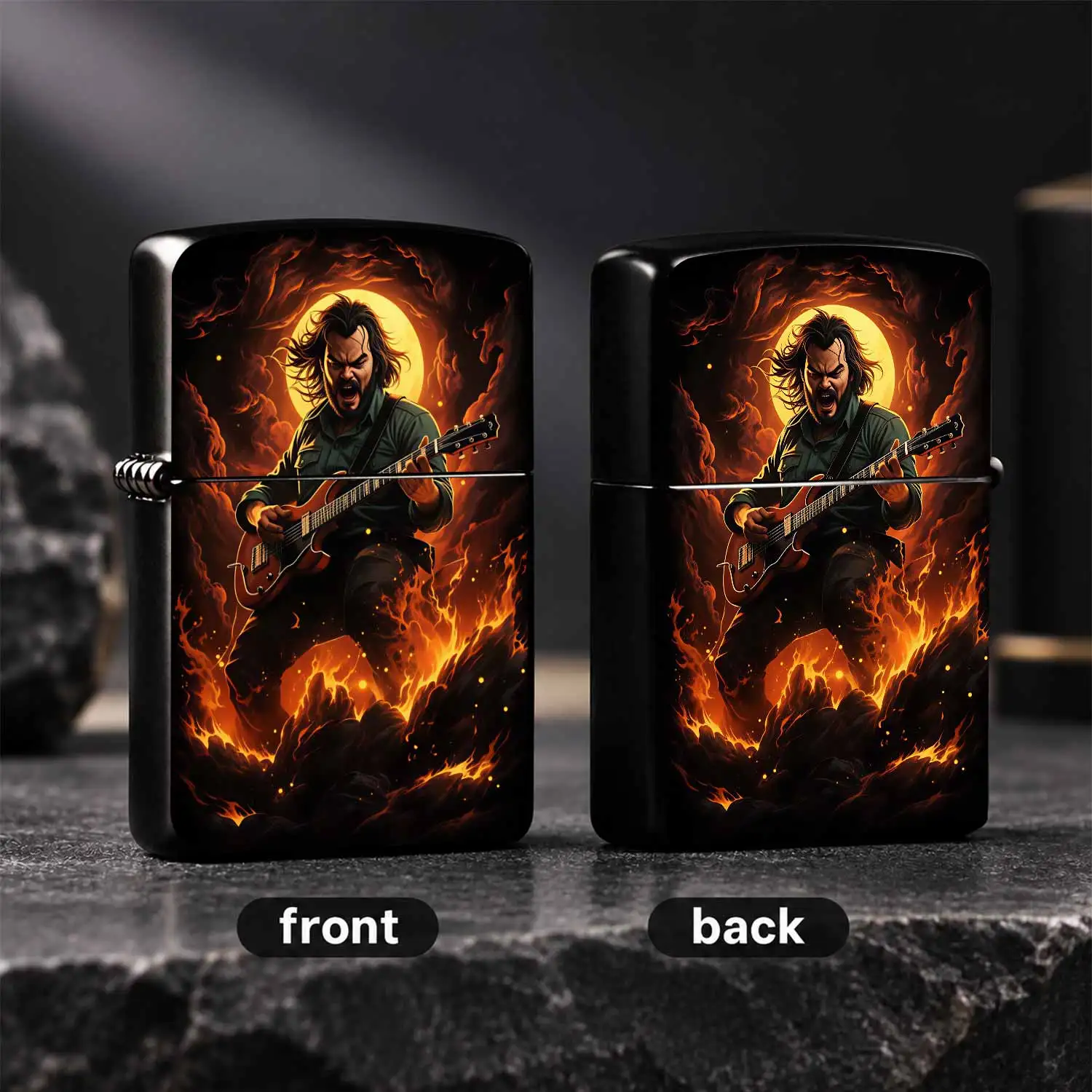 Rock Flame Guitarist Themed Portable Lighter, Edgy Passionate Music Art Trendy Peripheral, Stylish Practical Item For Daily Use, Outdoor Camping, Lighting Candles And Incense, Ideal Unique Gift For Rock Fans, Collectible Versatile Accessory
