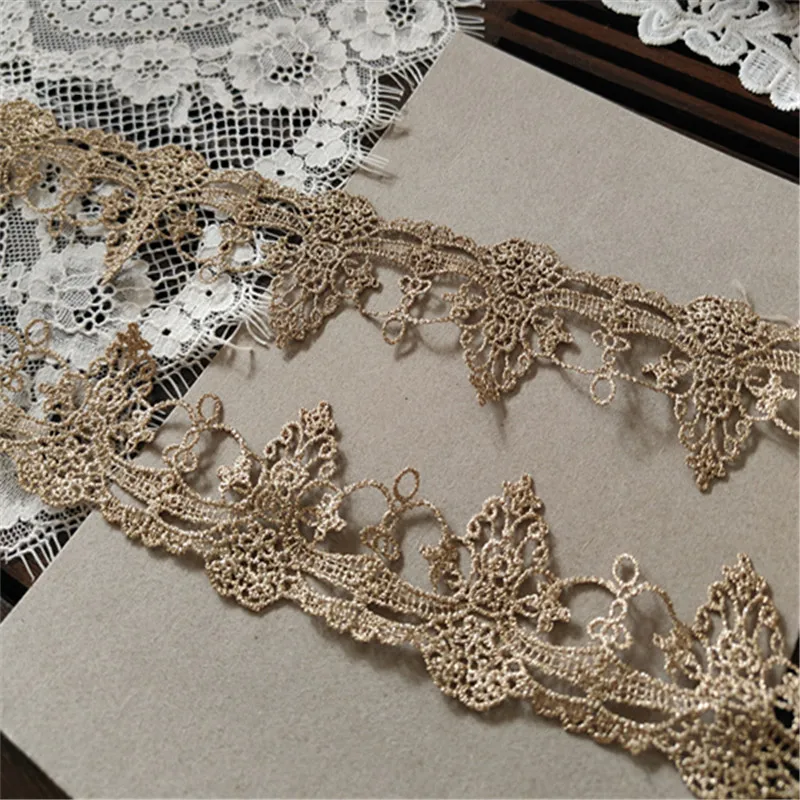 5YARDS/LOT 5CM Wedding Dress Fluorescent Lace Tower-type Gold Thread Embroidery Lace Accessories Trim 20200606SOMELACE