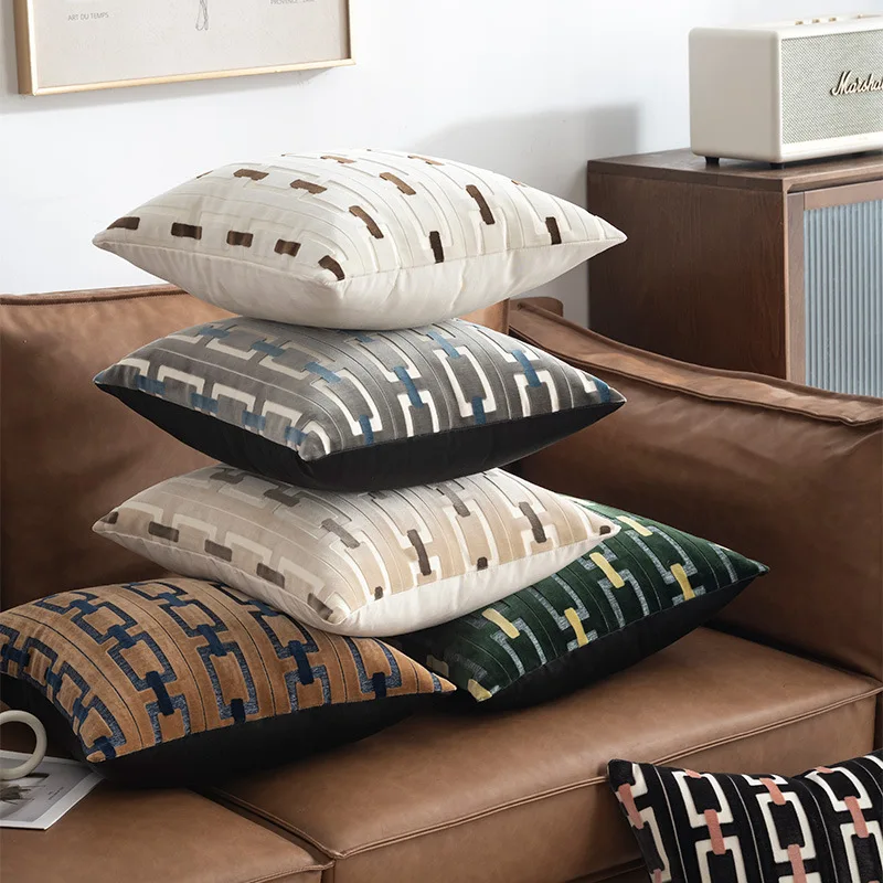 Luxury Cut Velvet Pillow Cover 45x45cm Geometric Ivory Coffee Green Grey Winter decoration Cushion Cover Living Room Bedroom