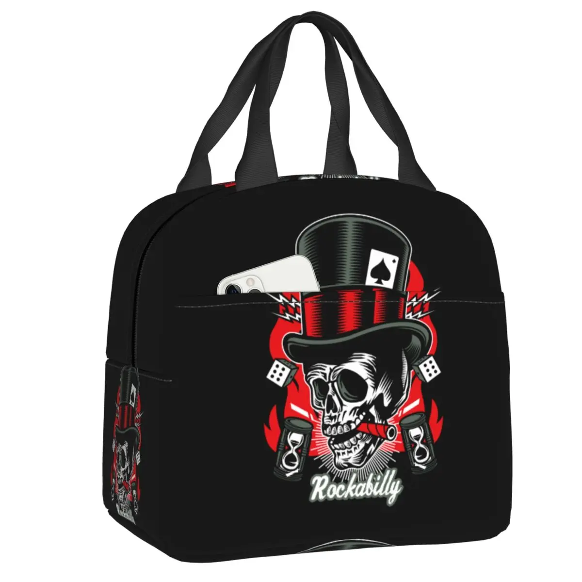 

Многоразовая сумка-холодильник для обедов Rockabilly Rock Skull Classic Rock and Roll Bikers, водонепроницаемая, термоизолированная, для женщин