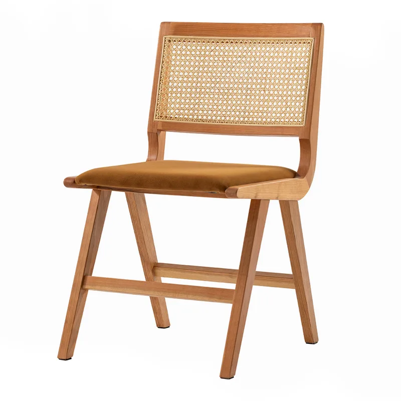 Nordic rattan cadeira de madeira maciça estilo japonês sem braços simples e moderno casa cadeira de jantar de madeira de cerejeira ins estilo cadeira de maquiagem