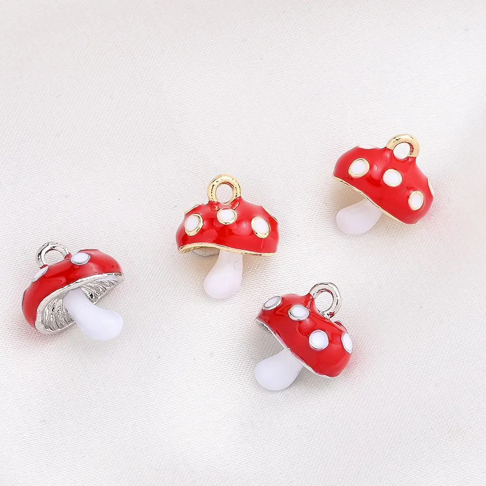 13x15mm 4pcs Red Mushroom Pendant, Alloy Jewelry Accessories, DIY Earring and Necklace Components