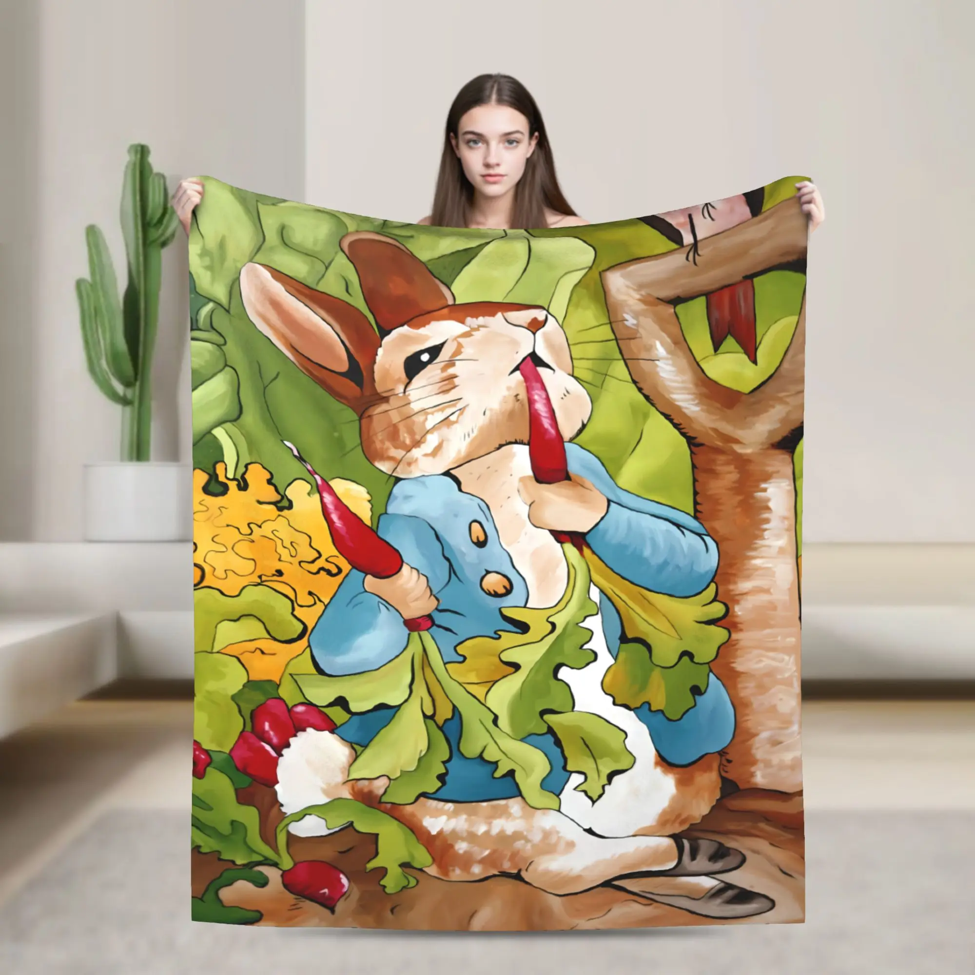P-Petered R-Rabbits Flannel Blanket Winter  Warm Throw Blanket for Boy Girl Bedroom Funny Bedspread Sofa Bed Cover