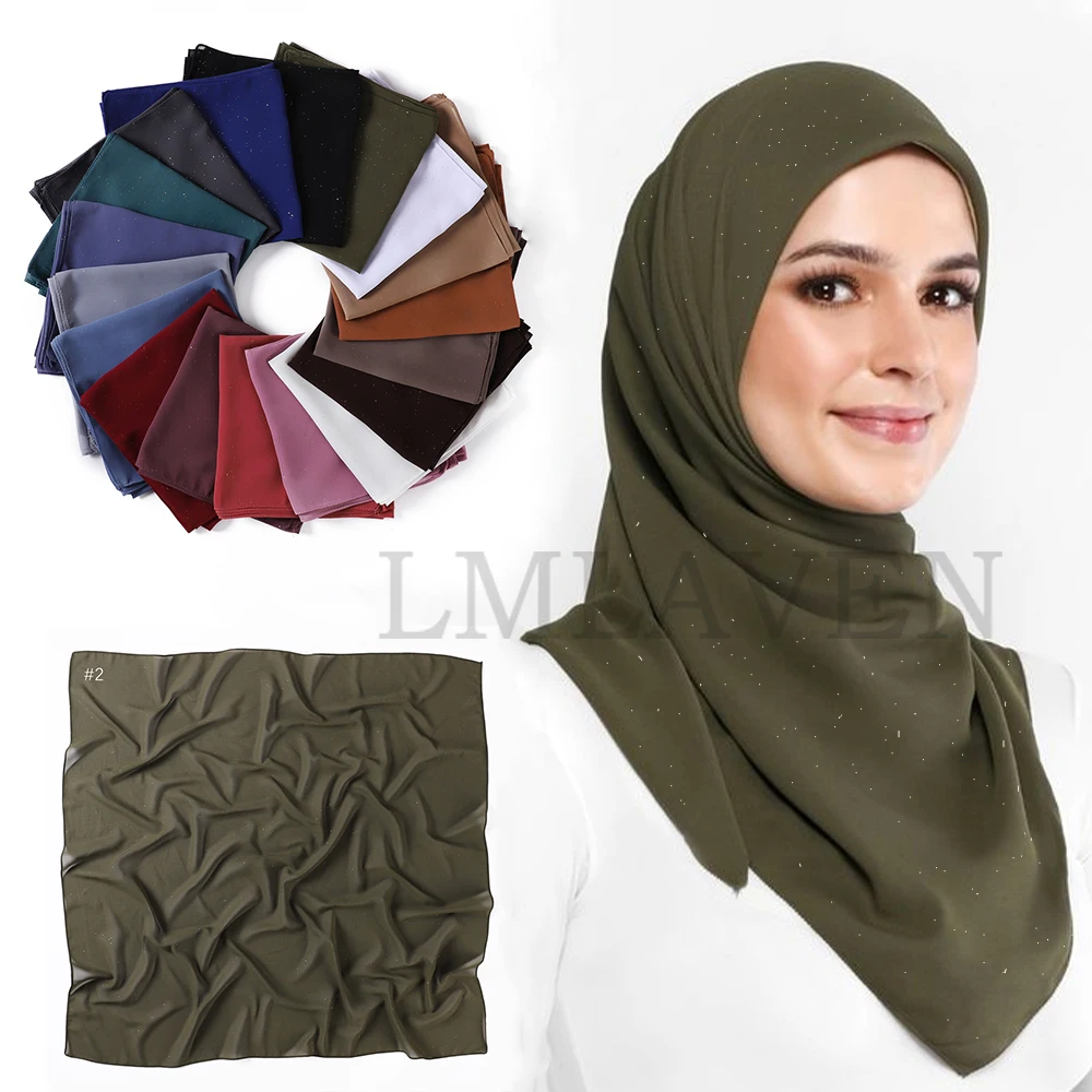 90X90CM Maleisië Tulband Vierkante Chiffon Hijaabs Voor Vrouw Shimmer Chiffon Sjaal Islamitische Hoofddoek Moslim Vrouwen Hijab Zakdoek