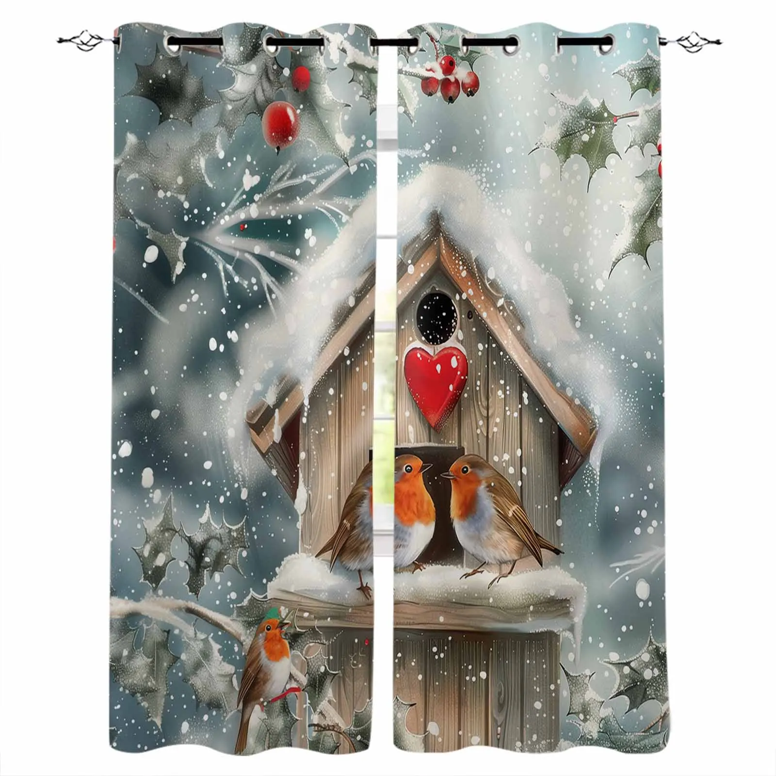 

Winter Christmas Mockingbird Snowflake Blackout Curtains For Living Room Bedroom Window Treatment Blinds Drapes