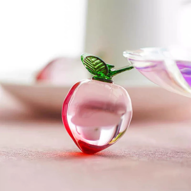 

Mini Cute Pink Crystal Peach Ornament Glass Fruits Craft Gifts Photography Props Room Party Decoration