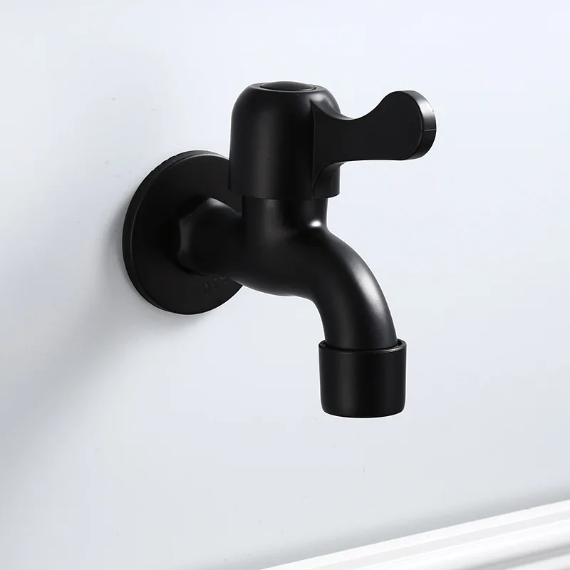 Black Bibcock Stainless Steel Wall Mounted Lengthen Washing Machine Faucet Mop Pool Tap Single Cold Water Tap for Outdoor Garden