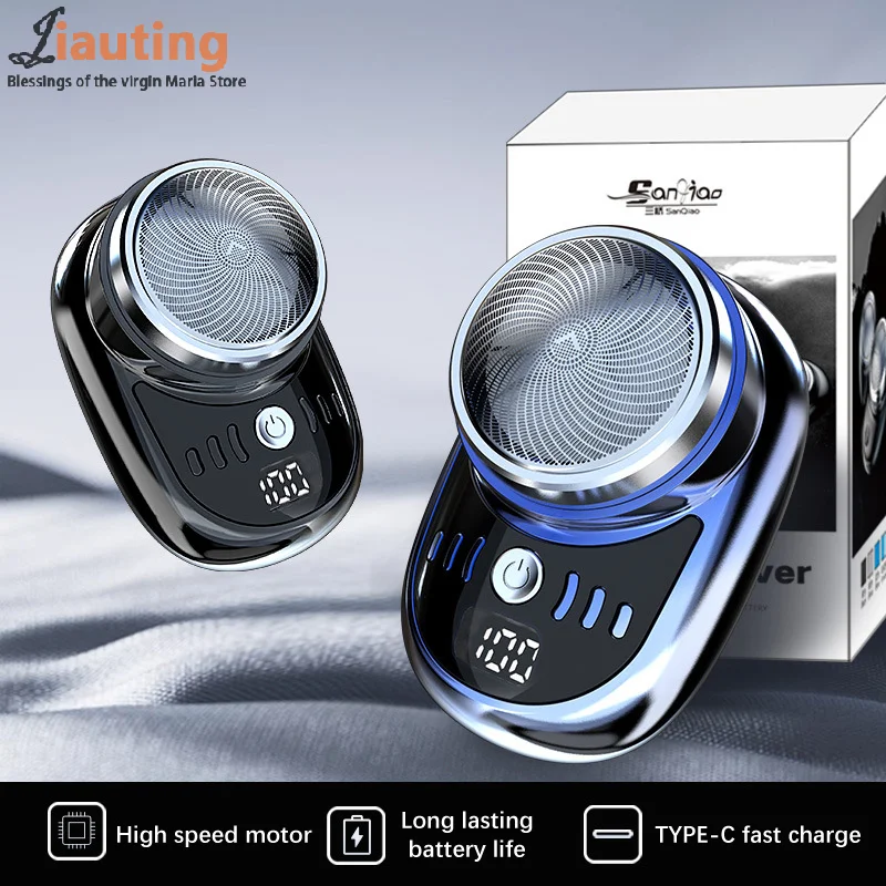 Mini Electric Shaver For Men Vehicle Mounted Shaver With Digital Display Washable Cordless Travel Pocket Face Beard Trimmer