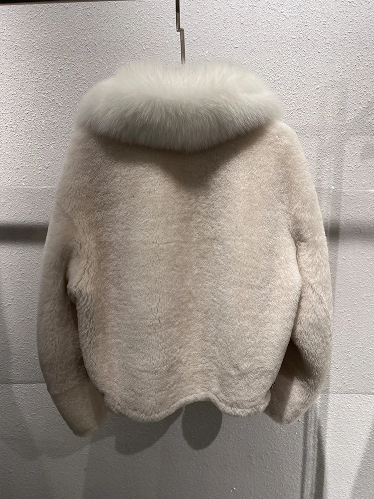 Manteaux en fourrure de mouton mérinos naturel pour femme, veste en cuir véritable, col en vraie fourrure de renard, épais et chaud, vêtements d'extérieur, hiver 2025