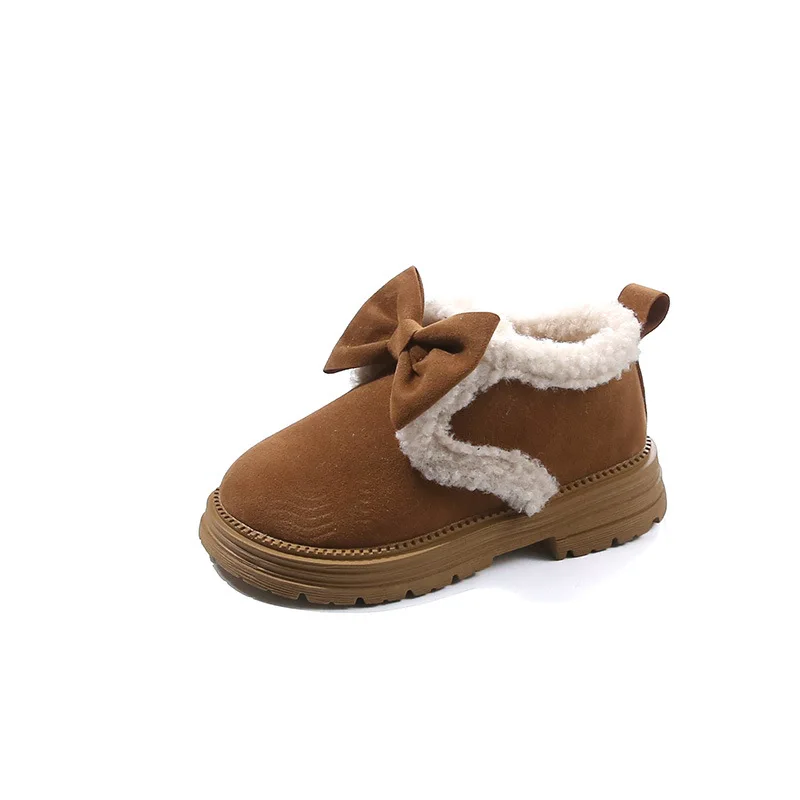 

Girls' 2024 Winter New Fashionable Plush Boken Soft Bottom Hairy Cotton Boots Little Girls' Bow Western Princess Shoes