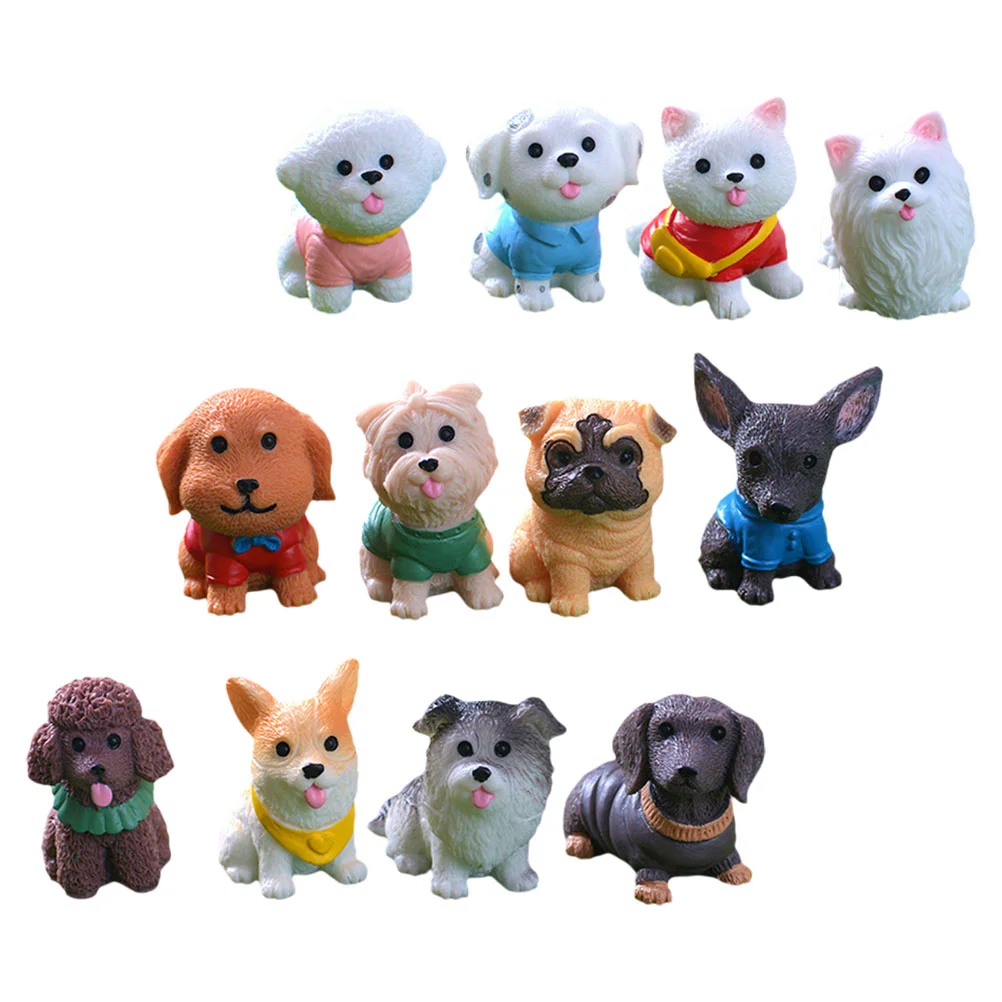 

12 Pcs Micro Landscape Puppy Miniature Dog Decor Table Ornaments Statue Tiny Cartoon Decorations Figurines for Home Resin